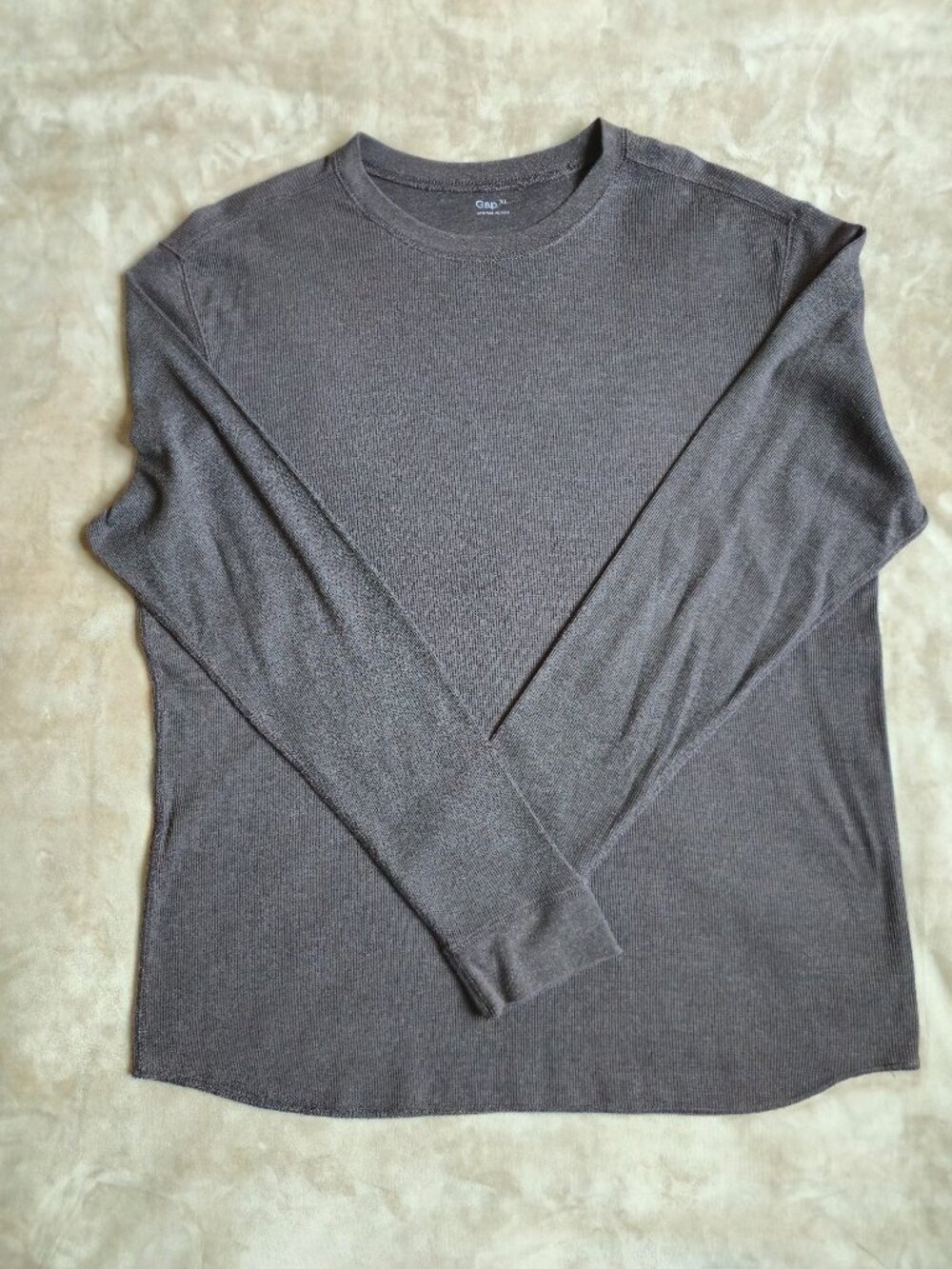GAP Waffle Knit Thermal Long Sleeve Crewneck Shirt Charcoal Gray Men's XL